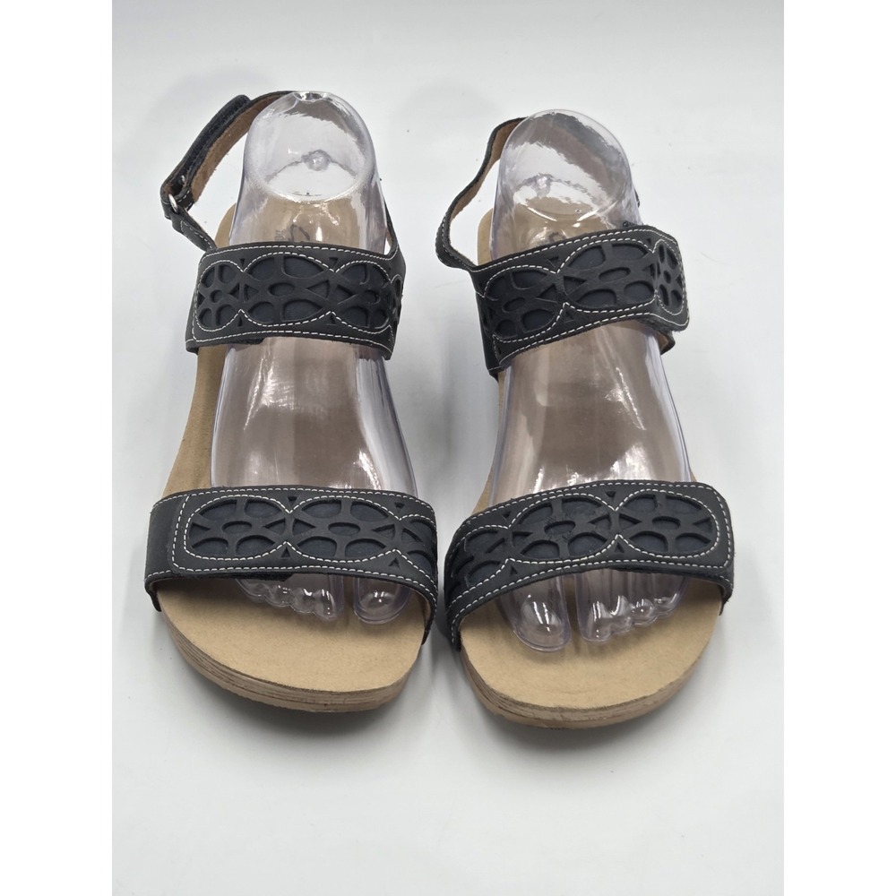 Clarks Bendables Women's Black Leather Strappy Hook & Loop Sandals 10W